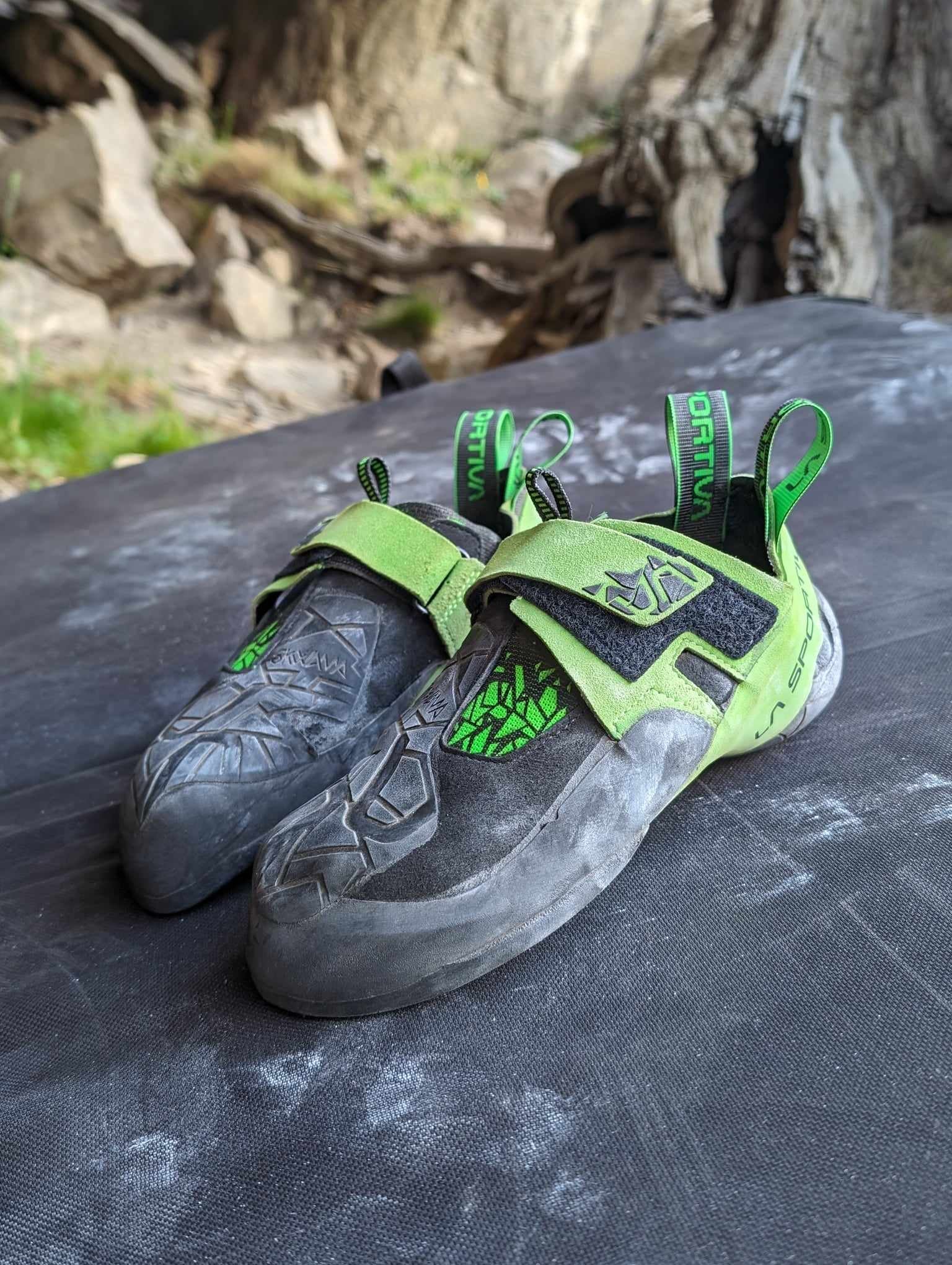 A pair of Skwama Vegans at the crag.