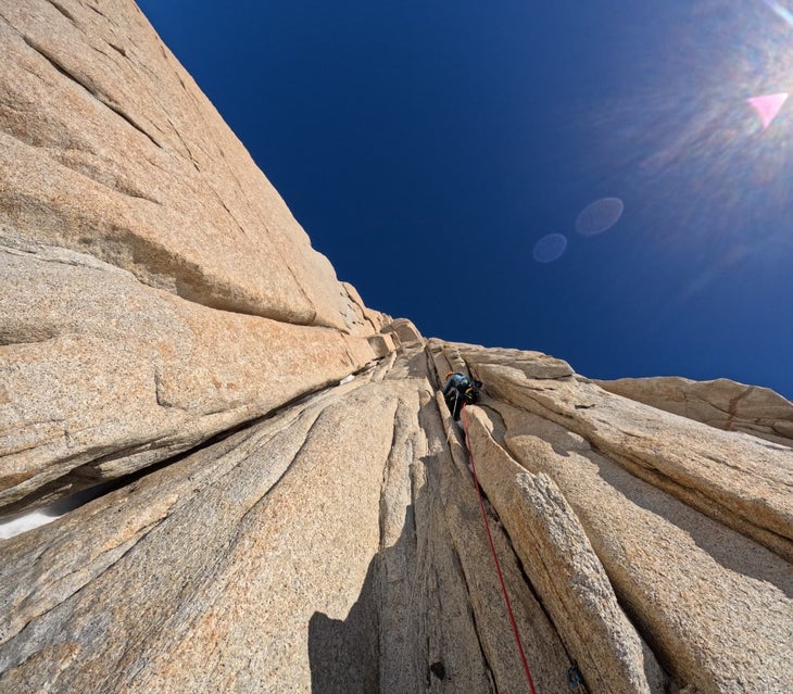 Matteo Della Bordella connects the splitter crack systems of the Casarotto Route on the team's successful ascent.