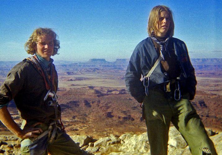 Stewart Green (left) and Billy Westbay in 1971 summitted North Sixshooter Peak in Utah, after making the fifth ascent of the peak.