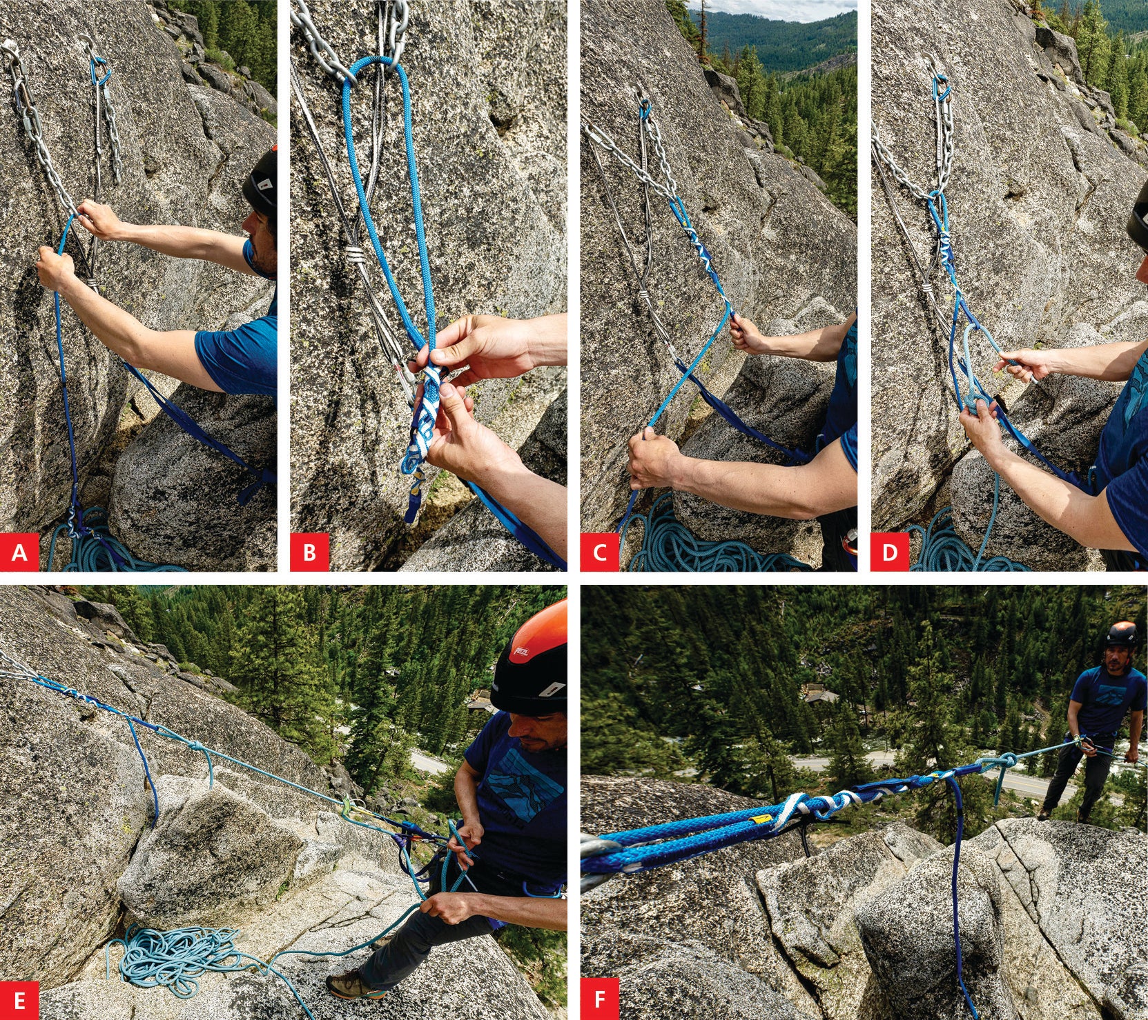 A labeled 6-part image showing how to use a Beal Escaper