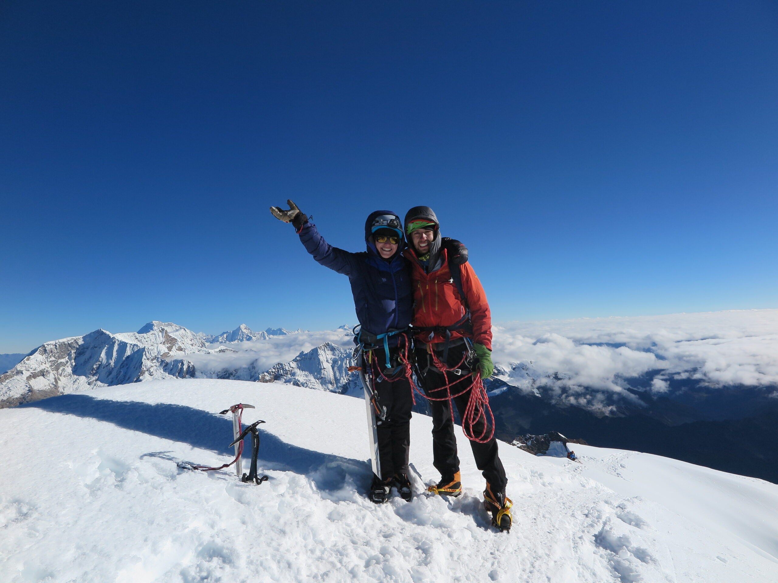 Zanin and his wife, Giulia, on Tocllaraju, in Peru
